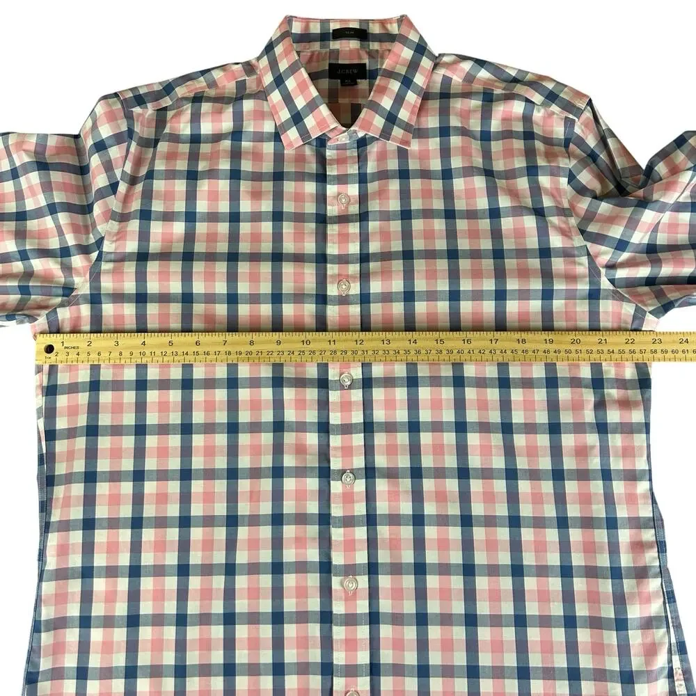 J.Crew Shirt Men Size XL Slim Fit Light Blue Pink Check Classic Preppy Button Up